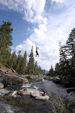 Julien Desforges on a highline at Yosemite park.